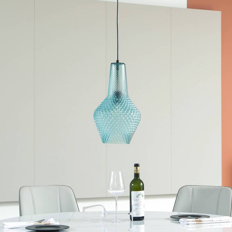 Lindby Pendant Light Drakar, 1-bulb, Light Blue, Glass, Ø 25 Cm - 4251911778168