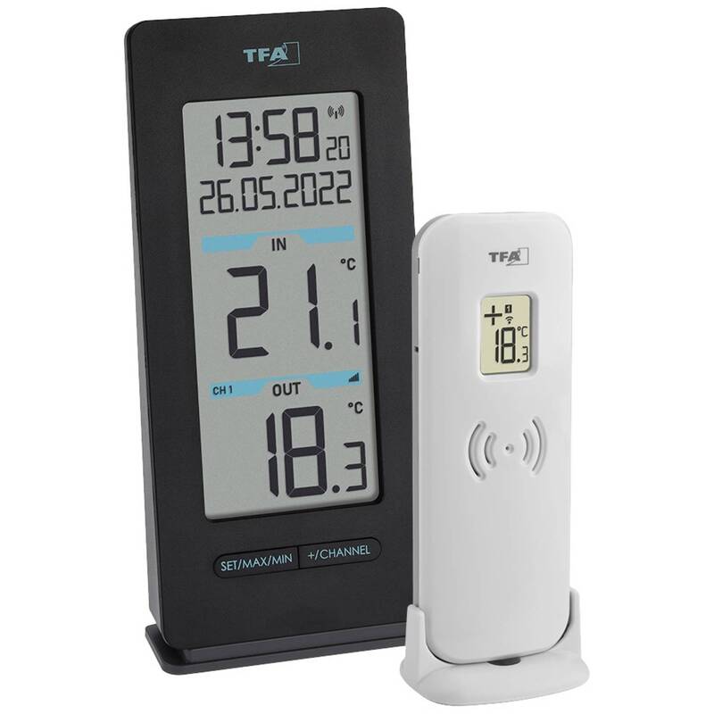 TFA Dostmann Funk-Thermometer Buddy digital Temperaturmessgerät schwarz 100m - 4009816038555