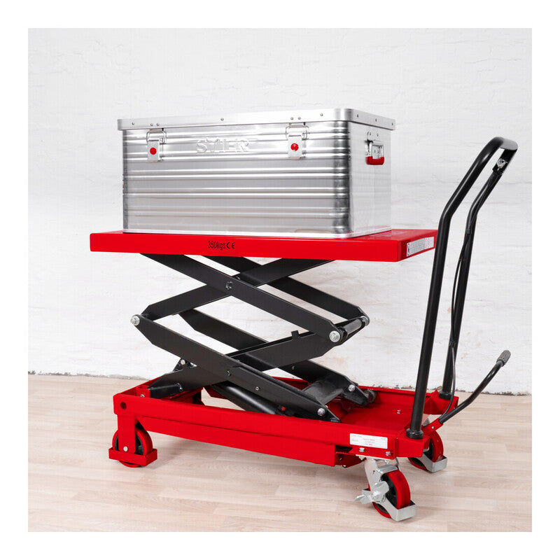 STIER Doppelscheren-Hubtischwagen 350kg Traglast Hubtischwagen 1300mm Höhe 105kg - 4260439000743