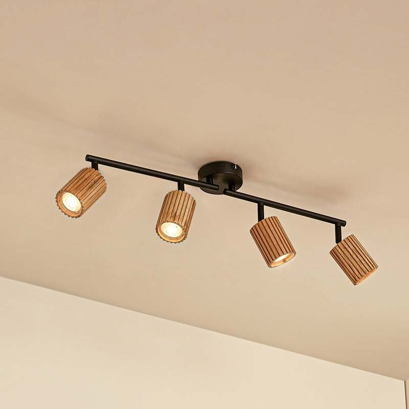 Lindby Deckenstrahler Stralino LED 4-flammig dimmbar Holz schwarz 60cm 9cm 18cm - 4255830903816