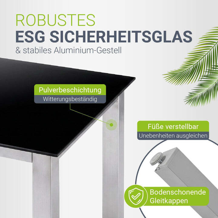 Gartengarnitur Milano 5-teilig Aluminium Tisch Sicherheitsglas Silbergrau - 4260565527015
