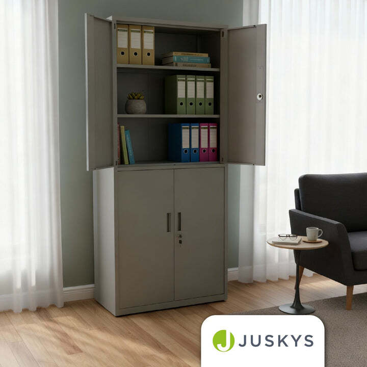 Aktenschrank Metall Büroschrank mit Cam-Lock Schloss 3 Einlegeböden 2 Schlüssel - 4262437186689