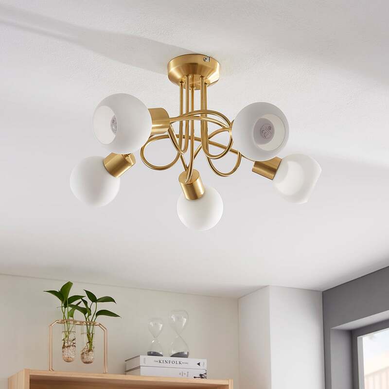Lindby Deckenlampe Elaina LED Lampe 5-flg dimmbar messing Ø50cm Wohnraumleuchte - 4251096542103