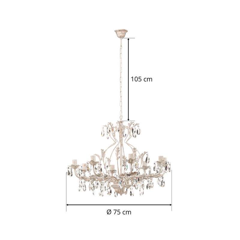 ONLI Kristall-Kronleuchter Teresa Hängelampe LED 8-flammig elfenbein gold Ø70cm - 8030626523364