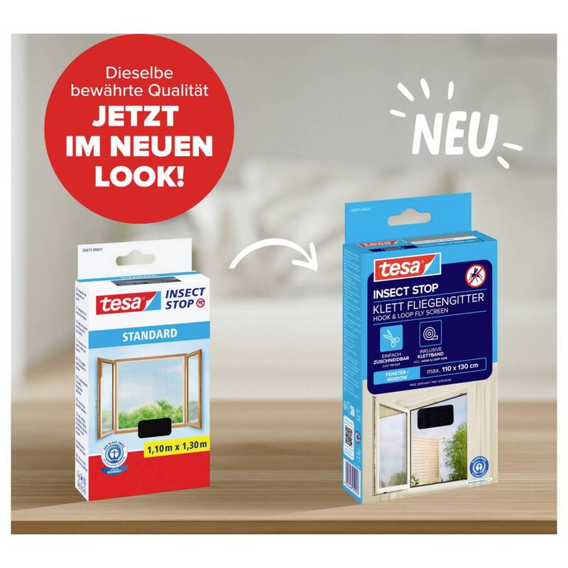 Tesa Fliegengitter Insektenschutz Anthrazit 1100x1300mm 3 Stück Innen Außen - 4063565026478