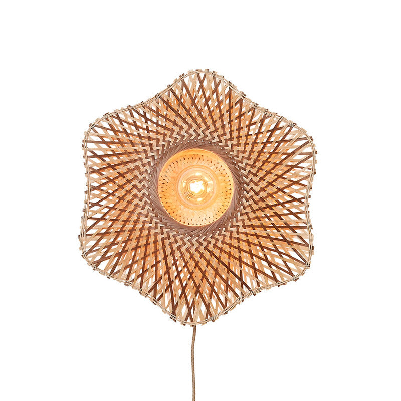 GOOD MOJO Wandlampe Wandleuchte Madura Bambus Eisen Stecker Holz Braun E27 LED - 8716248097024