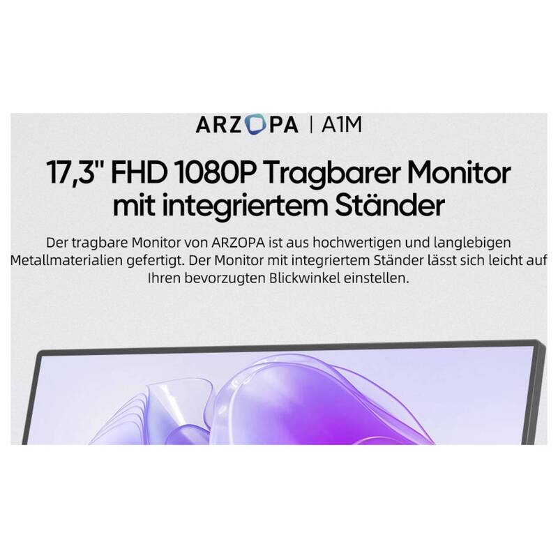 Arzopa Portabler Monitor 17,3 Zoll Full HD 1920x1080 IPS HDMI USB-C schwarz - 6975114120187