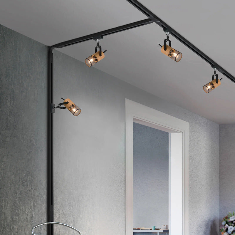 TRIO LIGHTING Schienenstrahler Tosh LED Strahler dimmbar schwarz matt Holzdetail - 4017807506020
