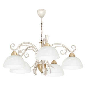 B-Ware Luminex Flora Chandelier, Five Glass Shades, White/brass