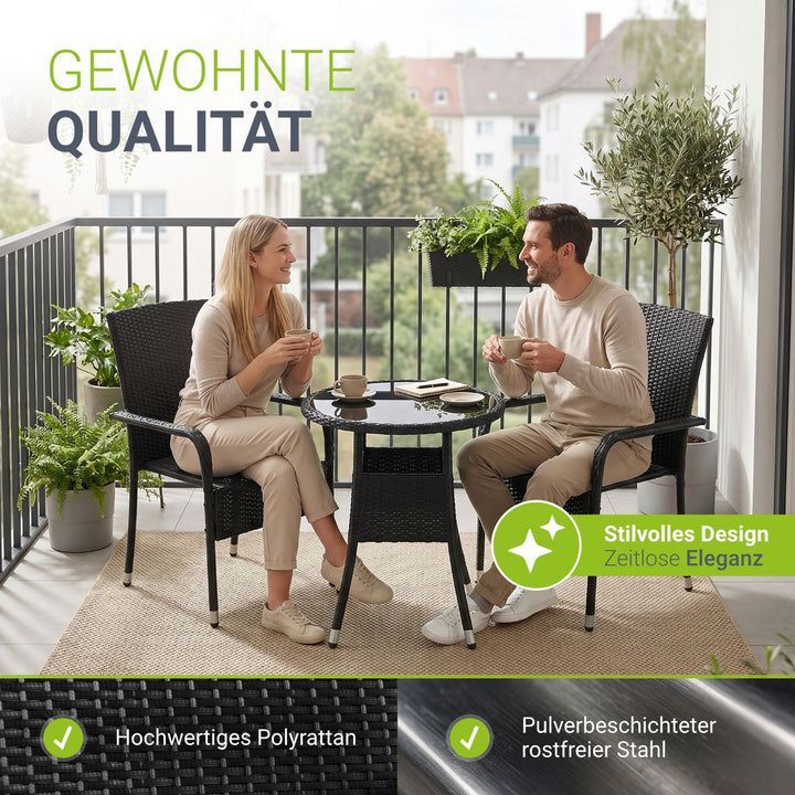 Polyrattan Gartenstuhl Outdoor Stuhl Yoro stapelbar mit Stahlrahmen 2er Set - 4260565529484