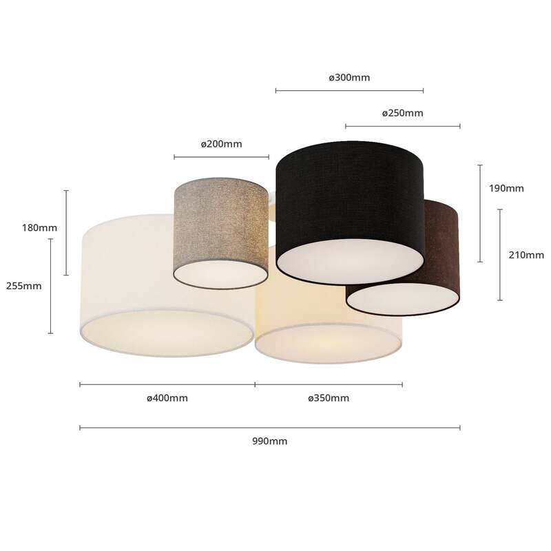 Lindby Deckenleuchte Laurenz 5-flg LED dimmbar IP20 E27 grau beige Leuchte - 4251096585360
