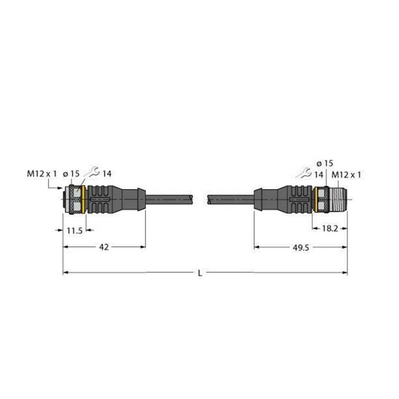 Turck Aktuator- u. Sensorleitung PVC RKC4T-0.3-RSC4T M12 Stecker schwarz 0,3m - 4047101269390