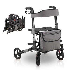 B-Ware Aluminium Rollator Vital klappbar Gehhilfe mit Sitz grau 130kg Unabhängigkeit