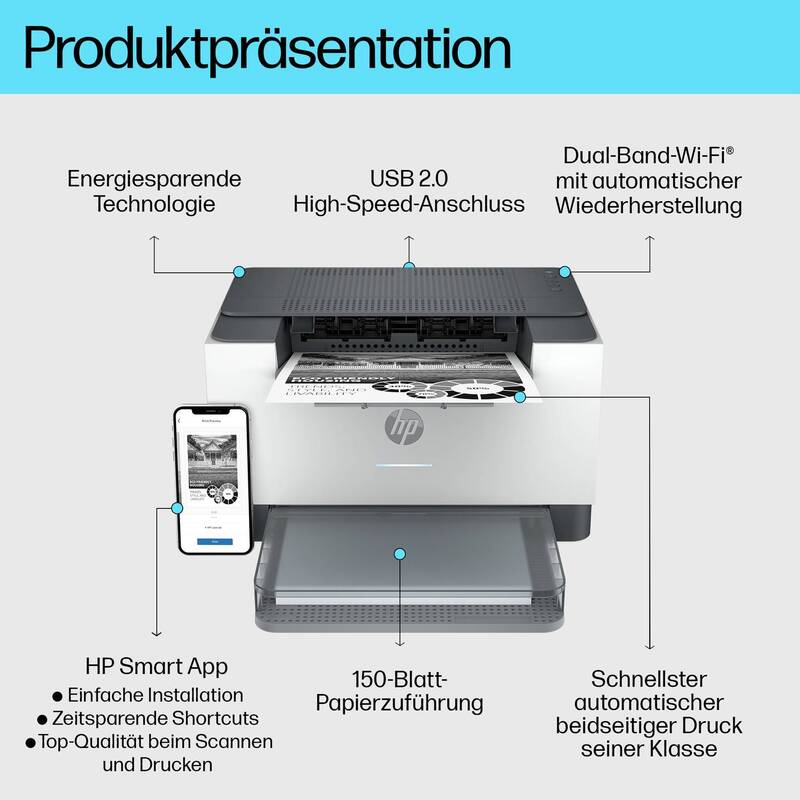 HP LaserJet M209dw Drucker Laserdrucker 29 S./min Duplex WLAN USB A4 schwarzweiß - 0194850664267