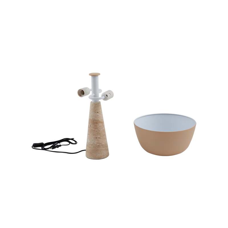 Lindby Tischleuchte Magritt beige Metall Stein 41 cm E27 Schalter am Kabel - 4251911793758
