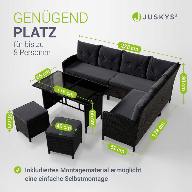 Rattan Lounge Manacor Polyrattan Gartenmöbel Set für 8 Personen Kissen schwarz - 4260565522836