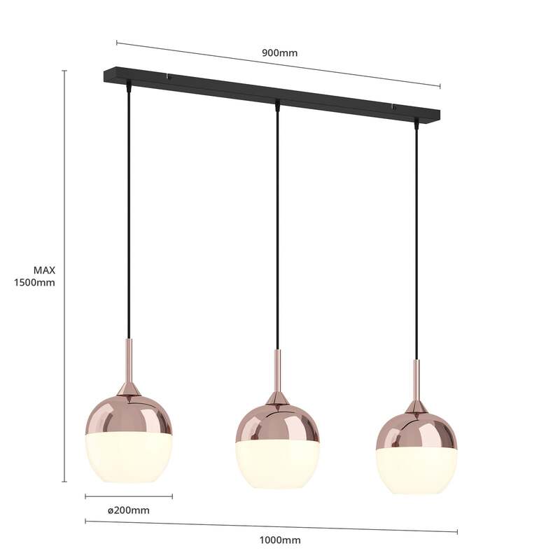 Lindby Pendellampe Rangina LED Hängelampe 3-flammig dimmbar kupfer 100cm - 4251096565423