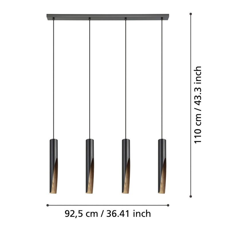 Eglo LED Hängelampe Barbotto Pendelleuchte schwarz Eiche 4-flammig 92,5cm - 9008606270323