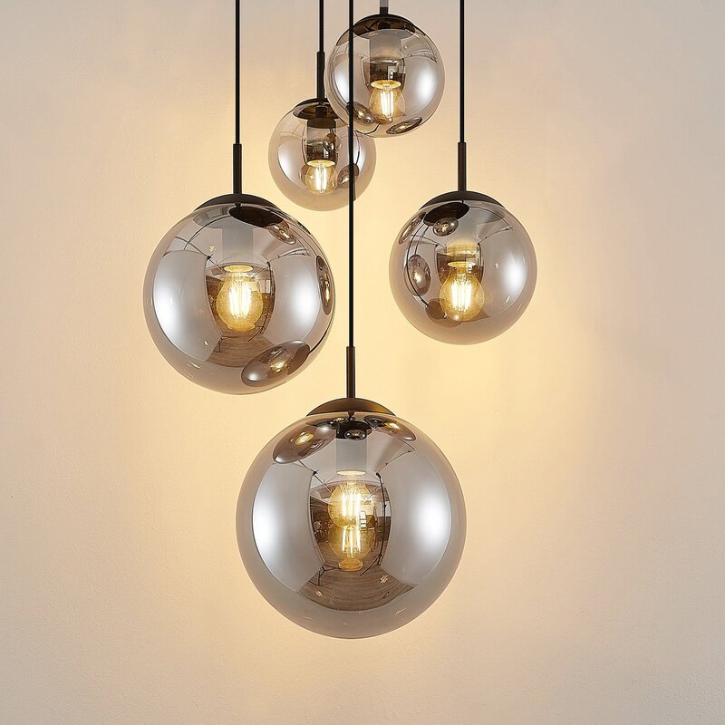 Lindby Hängeleuchte Teeja LED Pendelleuchte dimmbar 5-flg. grau Ø50cm 30cm - 4251911746068