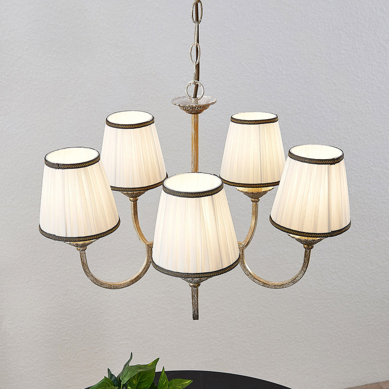 Lindby Kronleuchter Hängeleuchte Lumiel LED 5-flammig dimmbar creme messing 55cm - 4251096571394