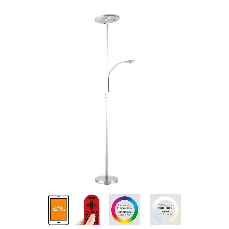 LOLA Smart Deckenfluter Stehlampe LED Leselampe silber opal WLAN Fernbedienung - 4043689978969