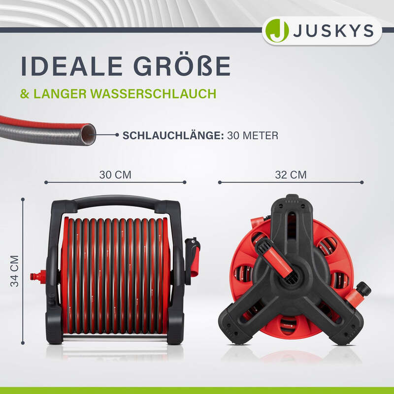 Mobile Schlauchtrommel 30m Multifunktionsbrause Wandhalterung und Adaptern Rot - 4260565527350