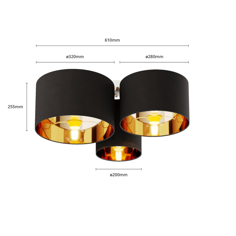 Lindby Deckenlampe Laurenz LED dimmbar 3-flg schwarz-gold Stoff Ø61cm 25,5cm - 4251096585162