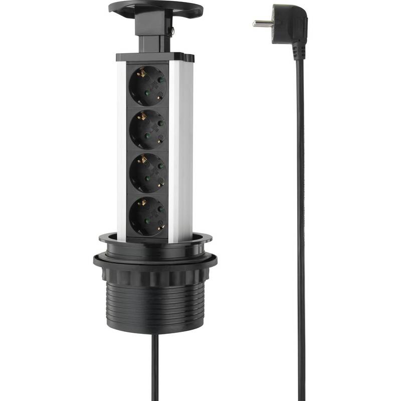 2x Stück Sygonix Steckdosenturm 4-fach versenkbar 1,5m Innenbereich schwarz - 4064161177069