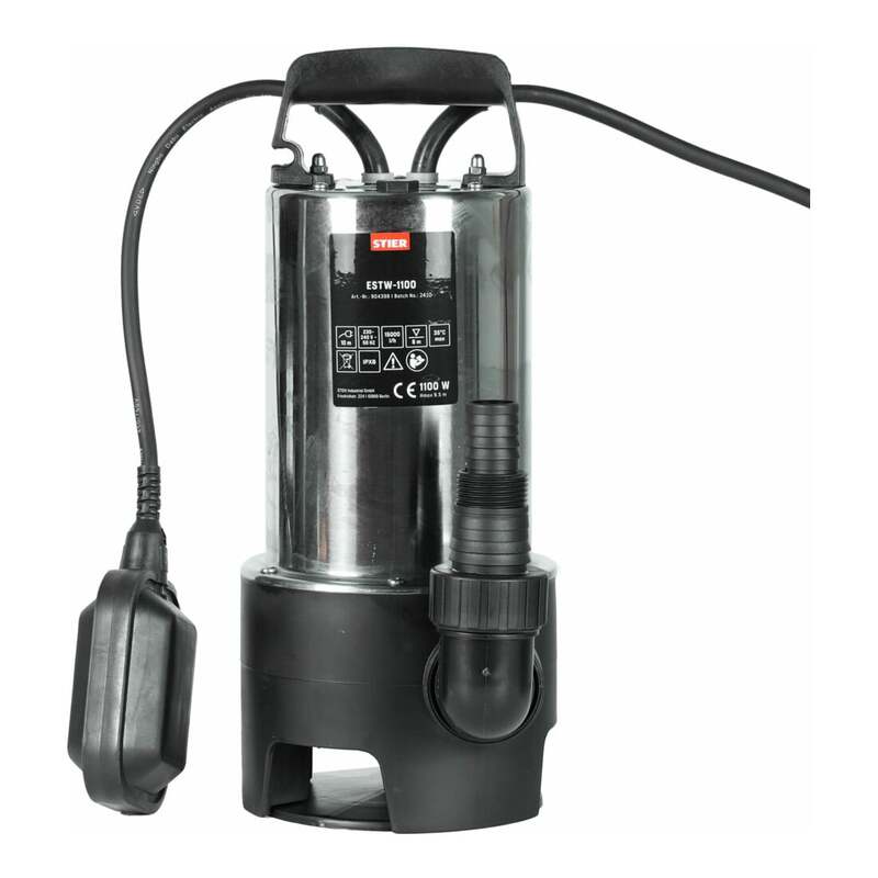 STIER Tauchpumpe Edelstahl Schmutzwasserpumpe ESTW-1100 1100W 15500l/h grau 11m - 4251709614951
