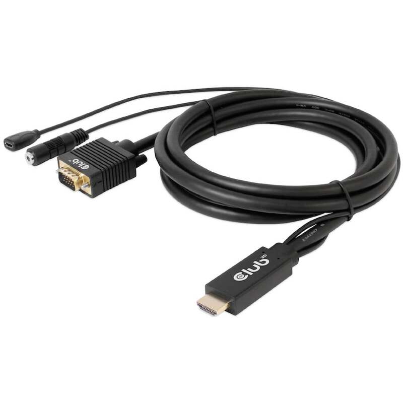 club3D Adapterkabel Verbindungskabel HDMI VGA Klinke USB-Micro-B Schwarz 2 m - 8719214472221