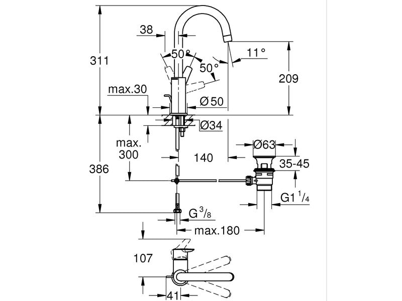 Grohe Waschtischarmatur Einhebelmischer Alira Chrom Hochbogen wassersparend - 4005176768736