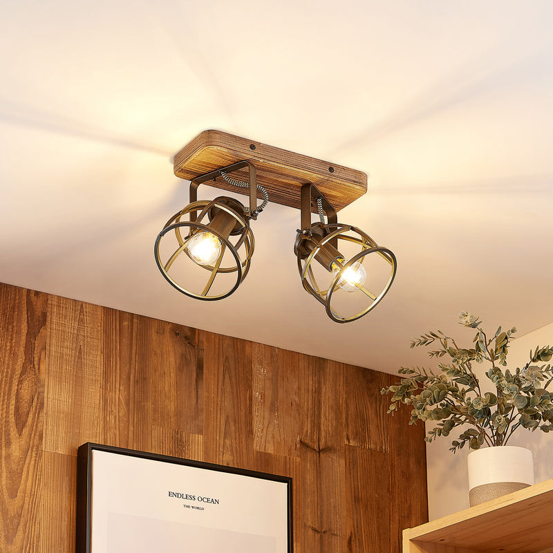 Lindby Deckenstrahler Rutger LED Strahler Holz dimmbar schwarz 2-flammig 36cm - 4251096596076