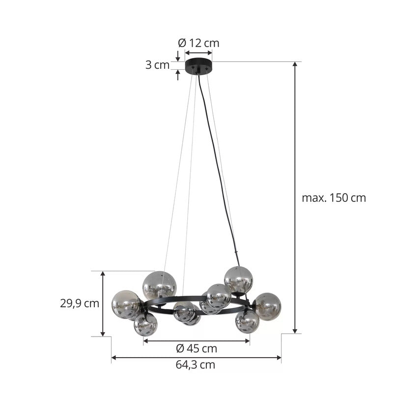 Lucande Hängeleuchte Naelen schwarz/grau 64,3 cm Glas Hängelampe Lampe Leuchte - 4251911778663