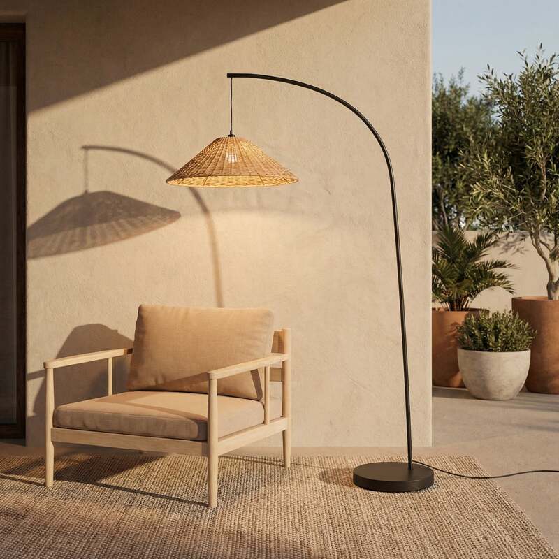 Lucande Außenstehlampe Taniola Rattan Lampe Leuchte LED 195cm IP44 Braun - 4255830912153