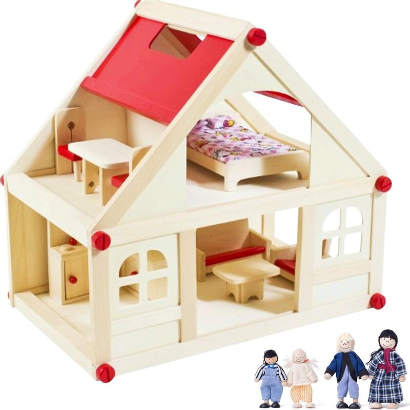 COSTWAY Izzy Puppenhaus aus Holz 23cm für Kinder ab 3 Jahren beige - 4047385571202