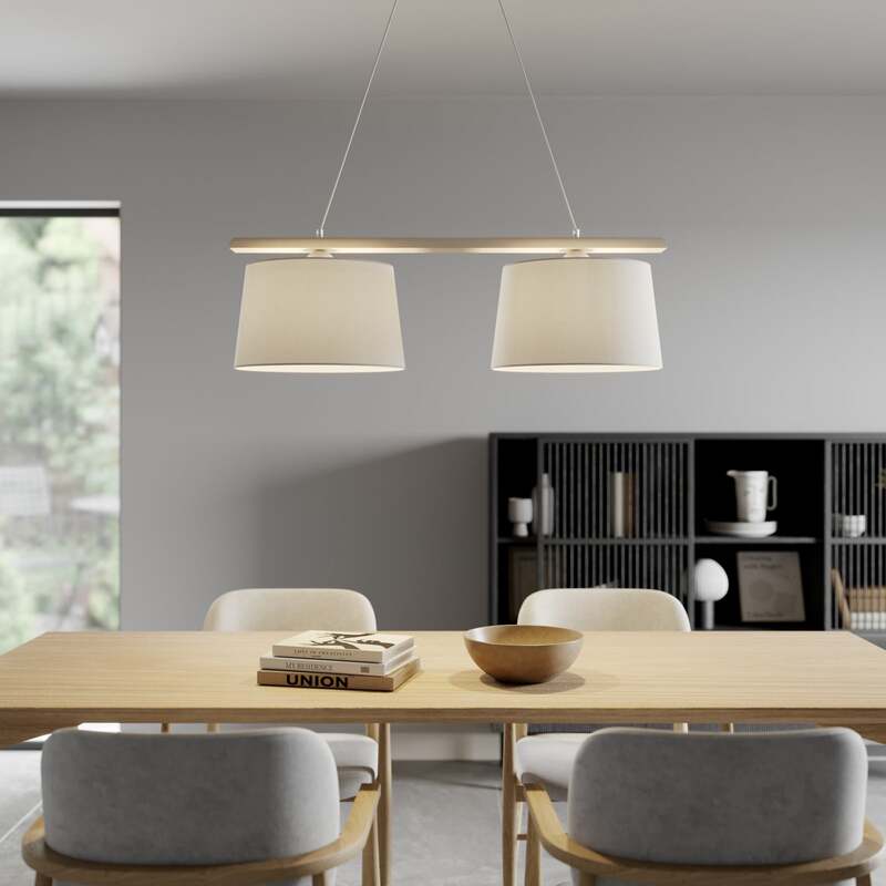 Hängelampe Hängeleuchte Sweden LED Pendelleuchte dimmbar altweiß Holz 90cm Lampe - 5907687435130