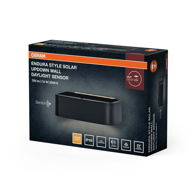 OSRAM Wandleuchte Außen Solar Updown 7,6W dimmbar warmweiß 3000K IP65 dunkelgrau - 4099854415234