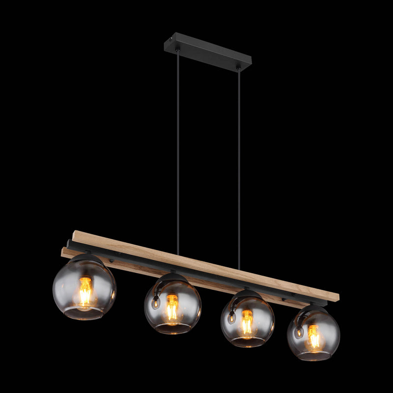 Hängelampe Conni 85 cm rauchgrau Holz/Glas 4-flg dimmbar Globo - 9007371444236