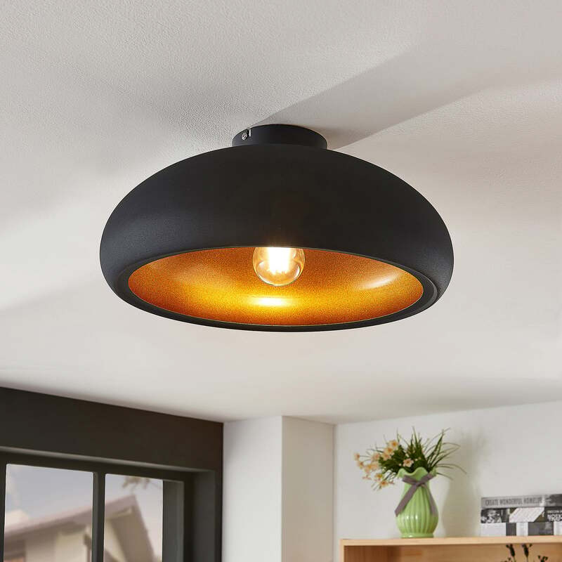 Lindby Deckenlampe Gerwina LED Lampe Leuchte dimmbar schwarz gold Ø40cm 1x60W - 4251096560619