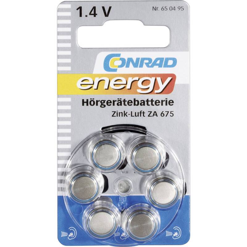 Conrad energy Knopfzelle ZA675 1.4V Zink-Luft 630mAh 6 Stück Batterie Zelle - 4016138634631