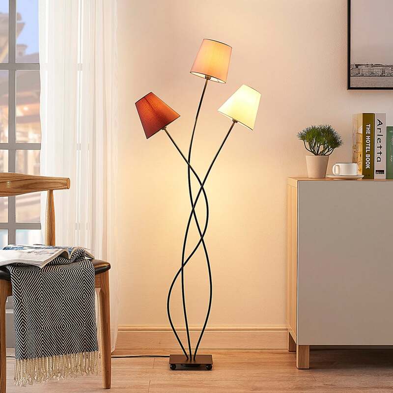 Lindby Stehleuchte Melis 130cm 3-flammig LED warmweiß schwarz braun grau Leuchte - 4251096545739