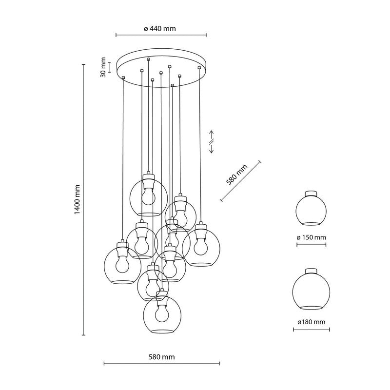 Hängelampe Cubus Mix Deckenleuchte Lampe Ø 58 cm mehrfarbig Glas E27 9 flg - 5906135102471