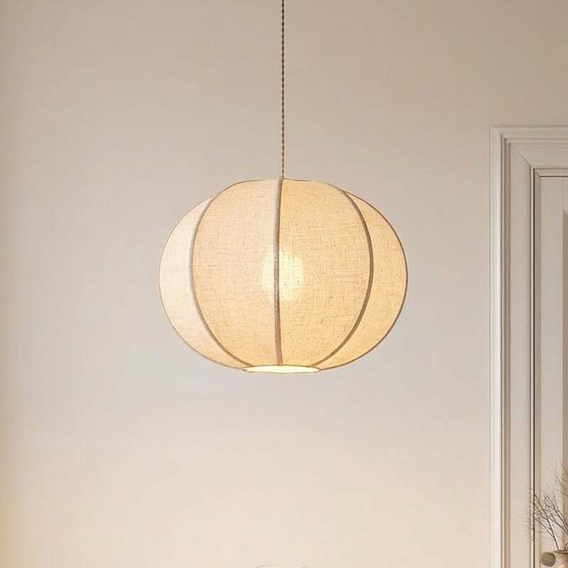 Lindby Hängeleuchte Pendelleuchte Elfie Textil Leinen beige E27 47 cm - 4255830906503