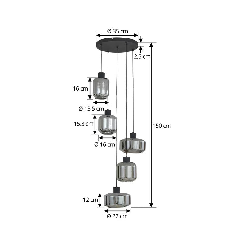 Lindby Hängeleuchte Hildur Hängelampe Deckenlampe Ø 22/16/13,5 cm rauchgrau Glas - 4251911793512