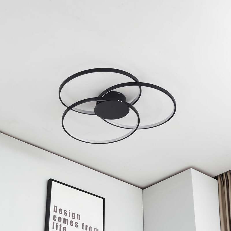 Lindby Deckenleuchte Lampe Riley LED dimmbar schwarz Holzoptik 3000K 76x73cm - 4251096574043