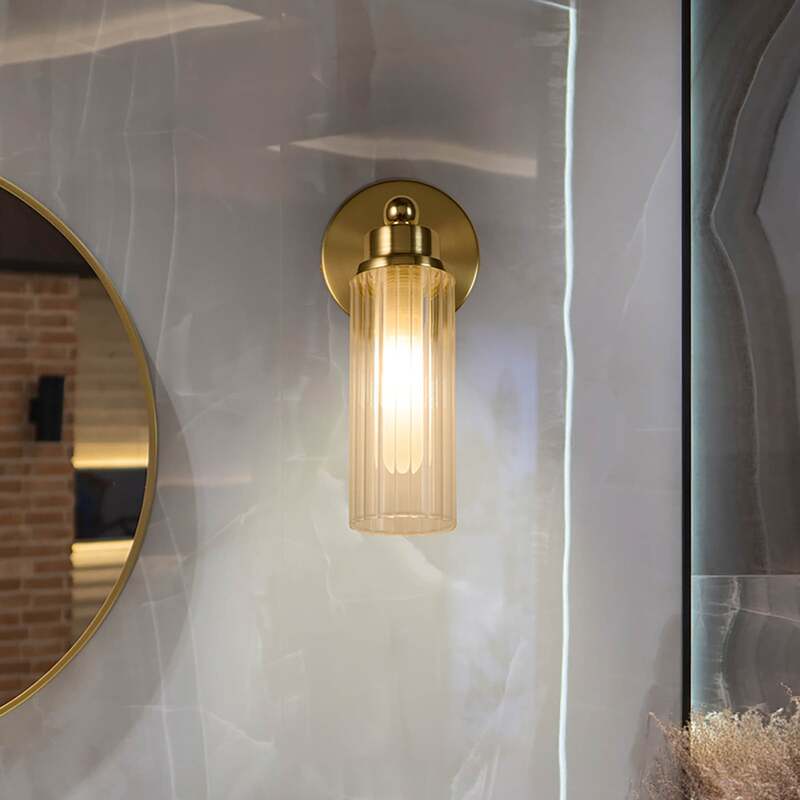 Searchlight Wandleuchte Imperial LED Lampe dimmbar messing Stahl Glas IP44 - 5053423271958