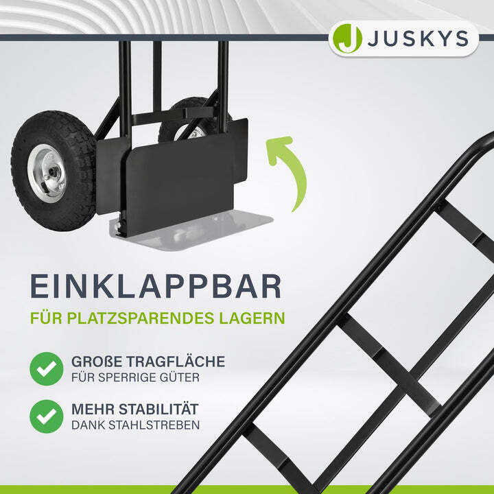 Sackkarre Basic klappbar schwarz mit roten Griffen große Lufträder 100kg 118cm - 4260565522515