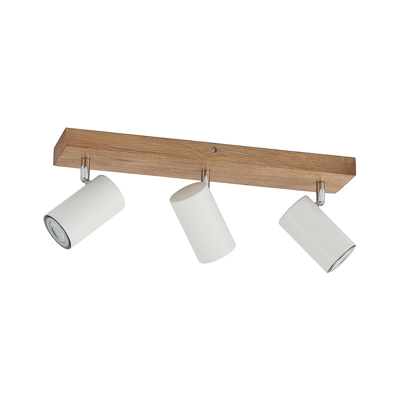 Lindby Deckenstrahler Maniva LED Strahler 3-flammig dimmbar weiß 44cm Eisen Holz - 4251911711684