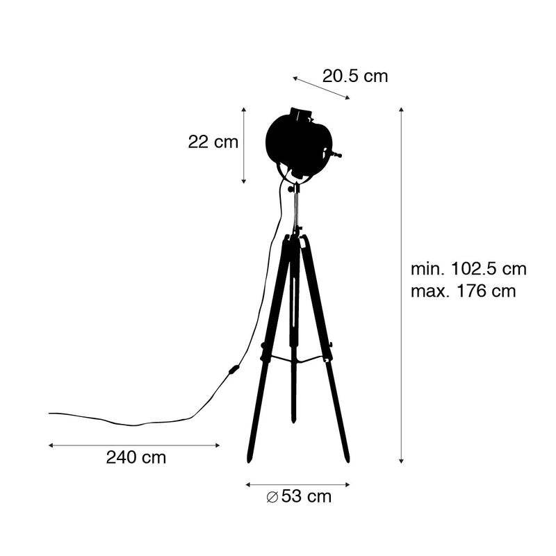 Tripod Floor Lamp Black with Wood Studio Spot - Radient - 8718881142321
