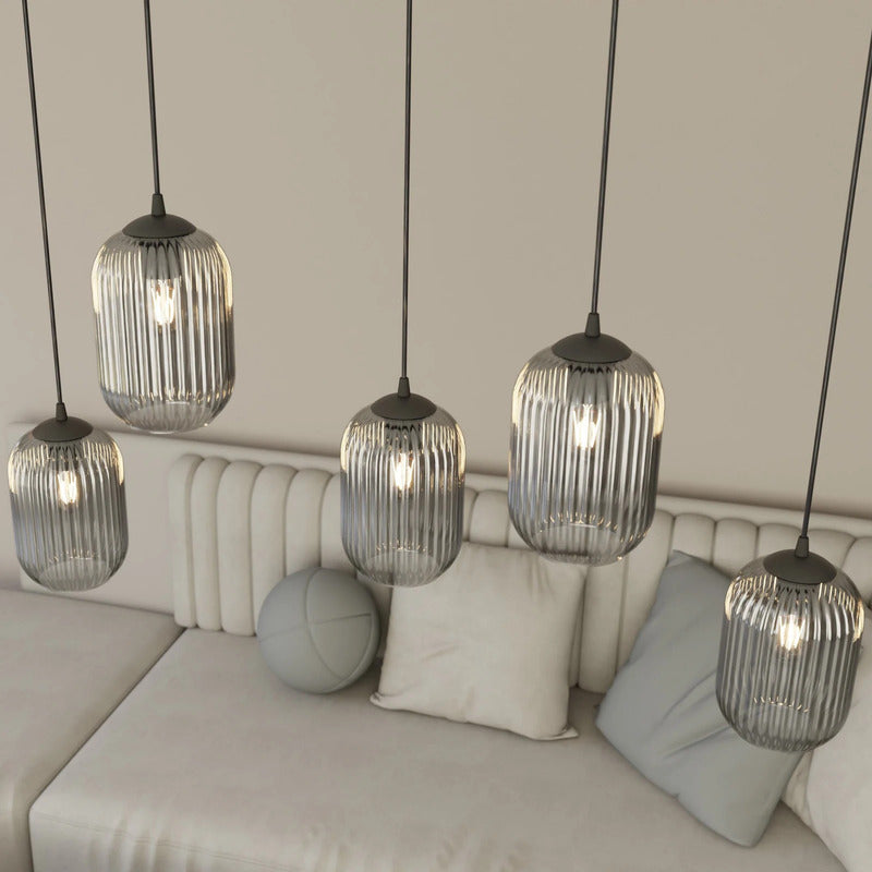 EMIBIG LIGHTING Pendellampe Hängelampe Verdi Ø30cm Lampe Glas 4-fg rauchgrau - 10041177